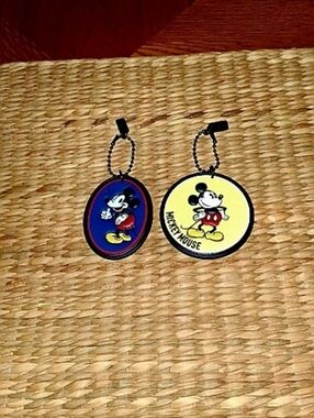 Coach Blue Oval Mickey Leather Charm with Red Trim (Two Items)